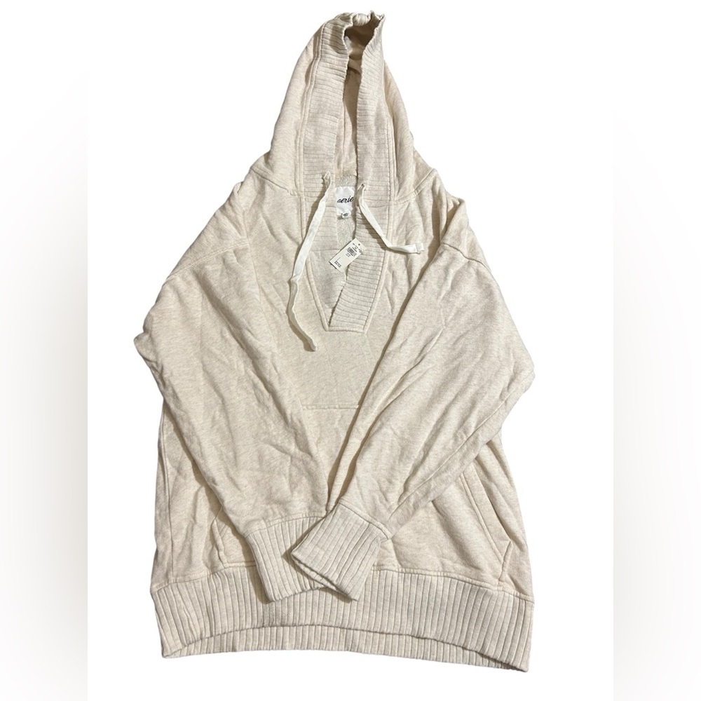 aerie Cream women’s vneck Hooded Pullover Sweater